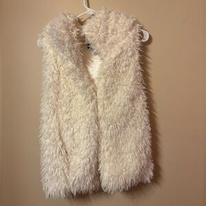 Wet Seal Cream/off white Faux Fur hooded Vest